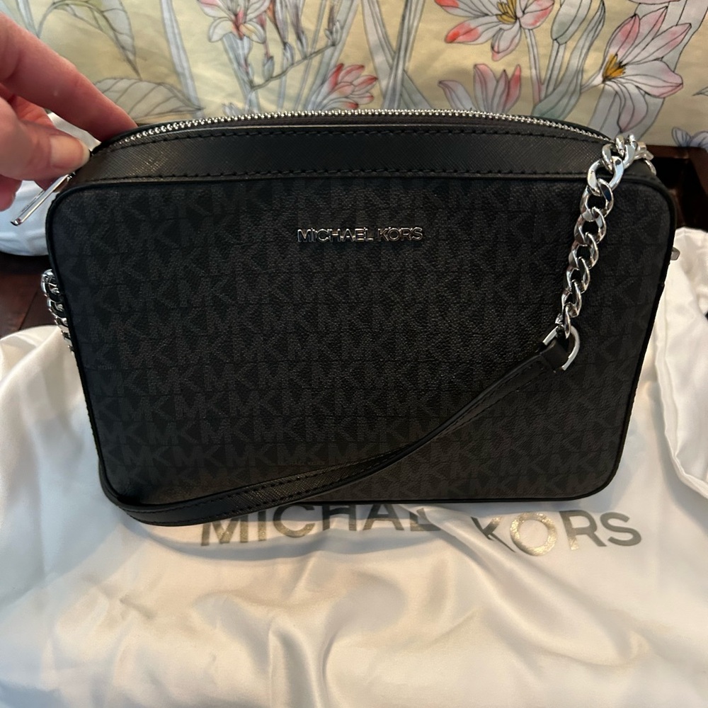 Michael Kors Black Shoulder Bag with Silver Chain
